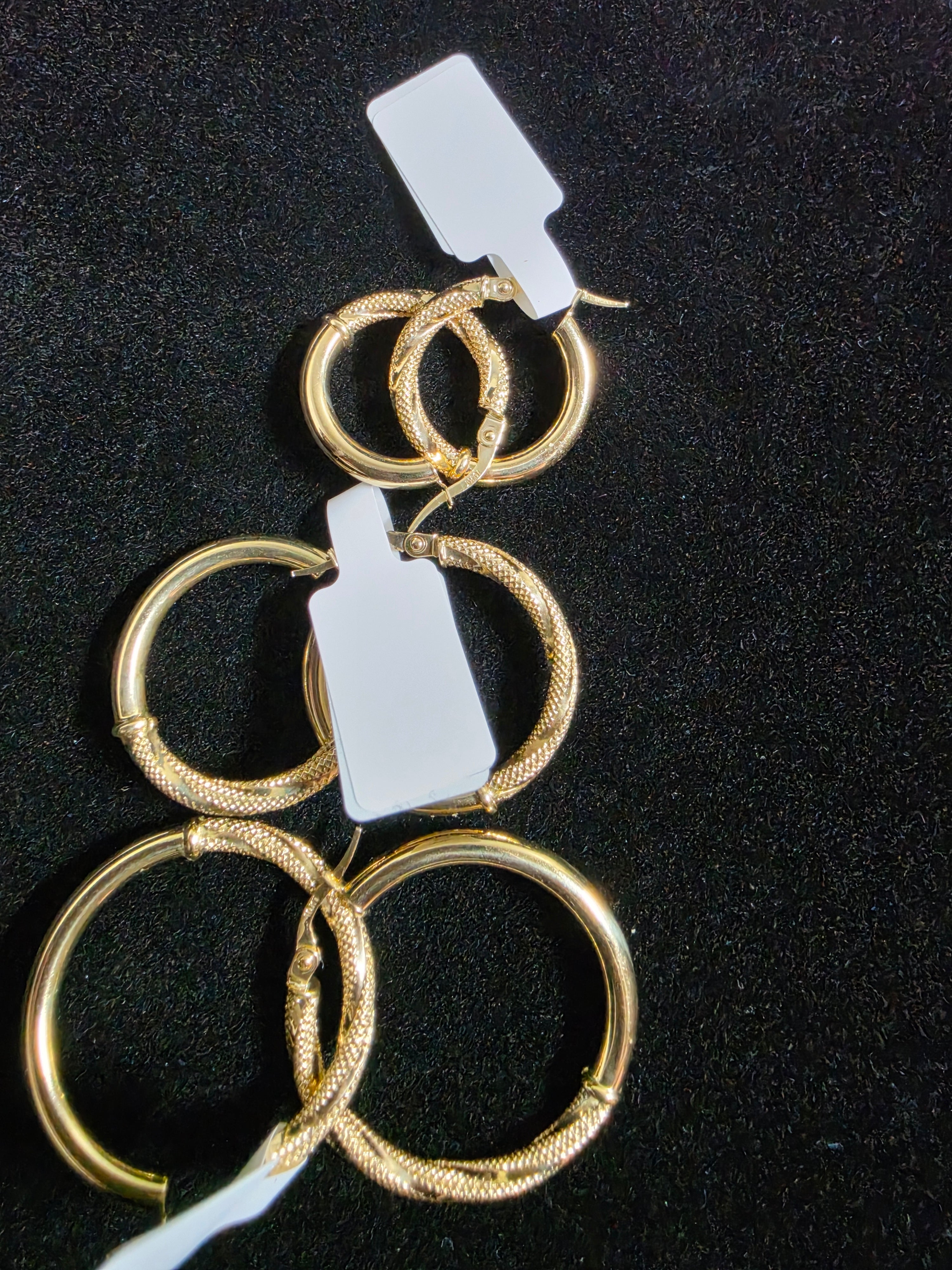 10K Italian Gold Thin Tube Hoop Earrings Trio – Textured & Smooth