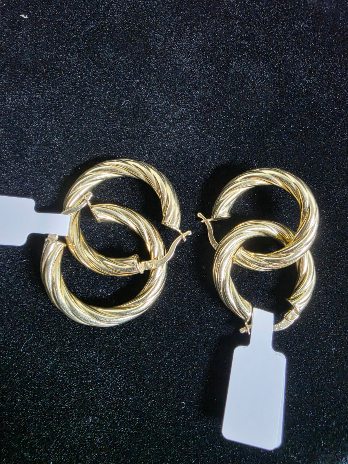 10K Italian Gold Thick Tube Hoop Earrings Duo