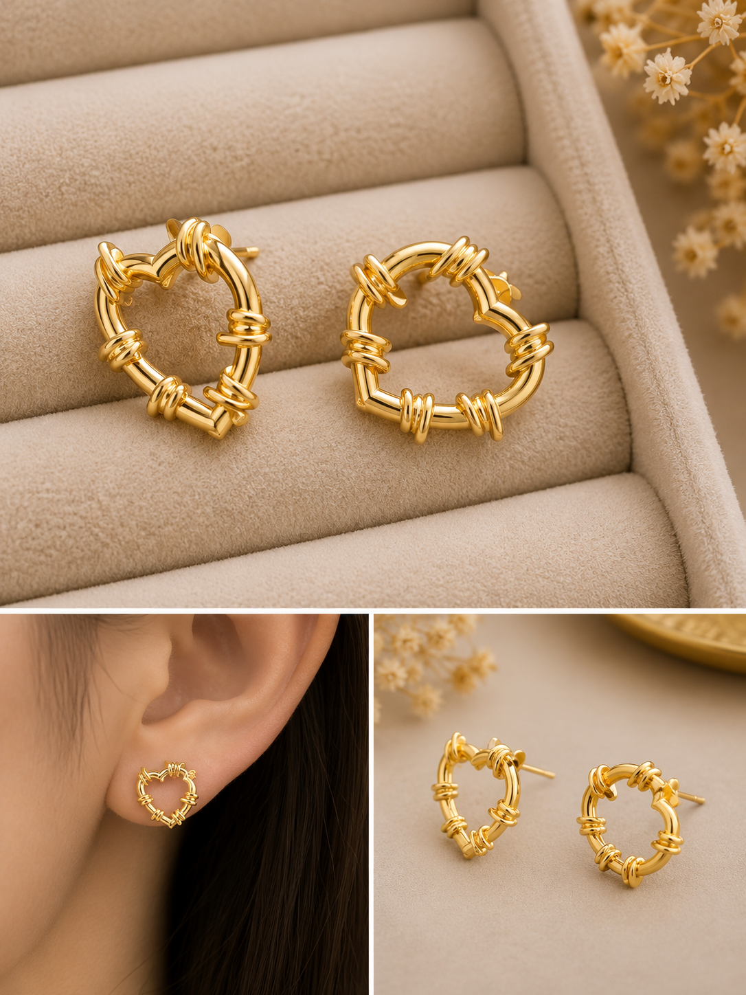 10K Italian Gold Heart Stud Earrings