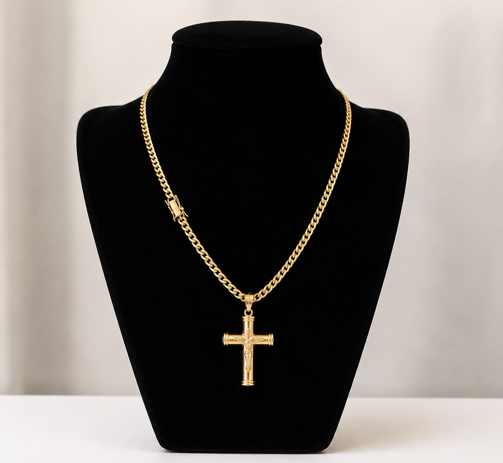 14K Italian Cuban Link Chain with Cross Charm