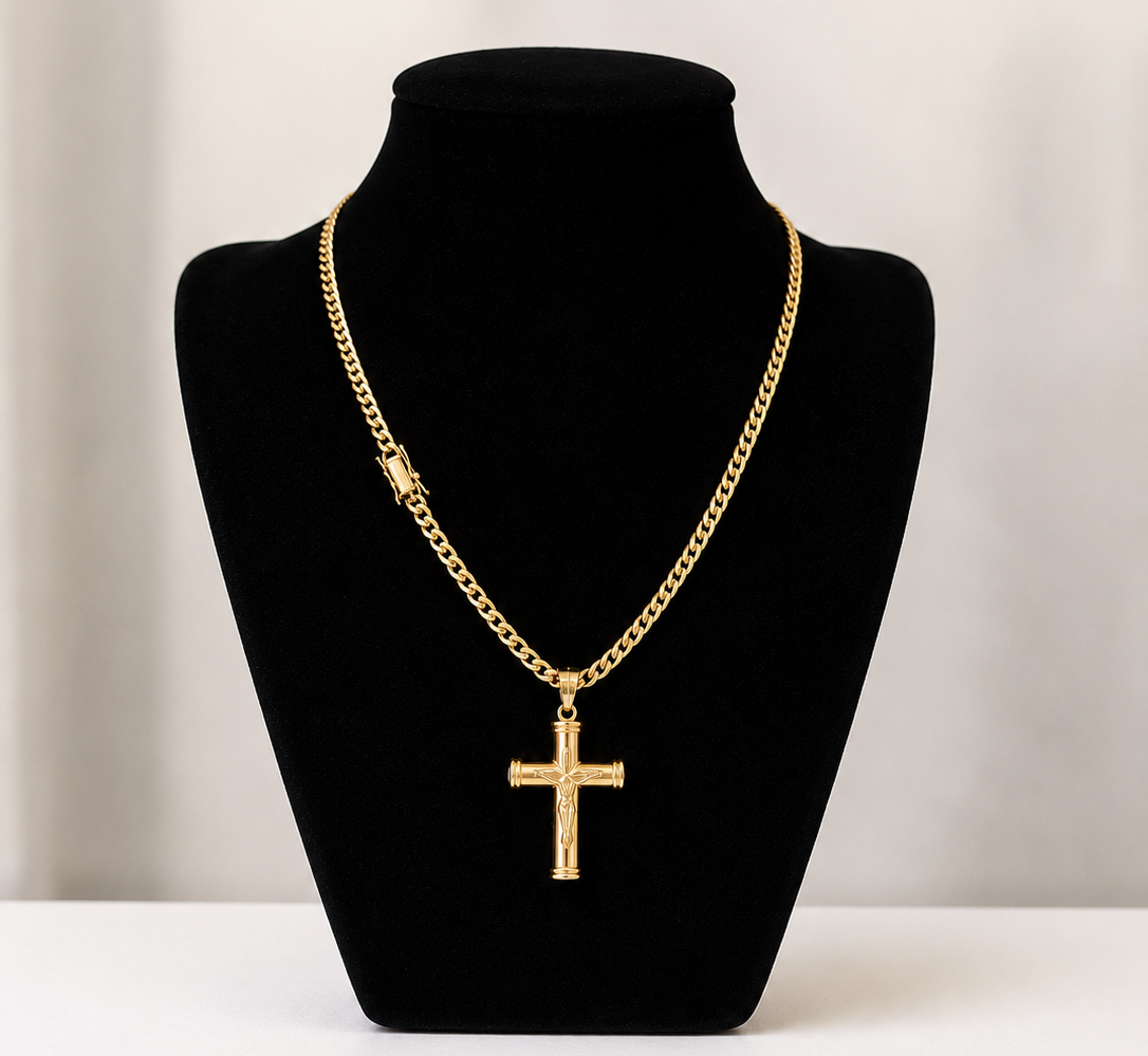 14K Italian Cuban Link Chain with Cross Charm