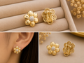 10K Italian Gold Flower Omega Earrings