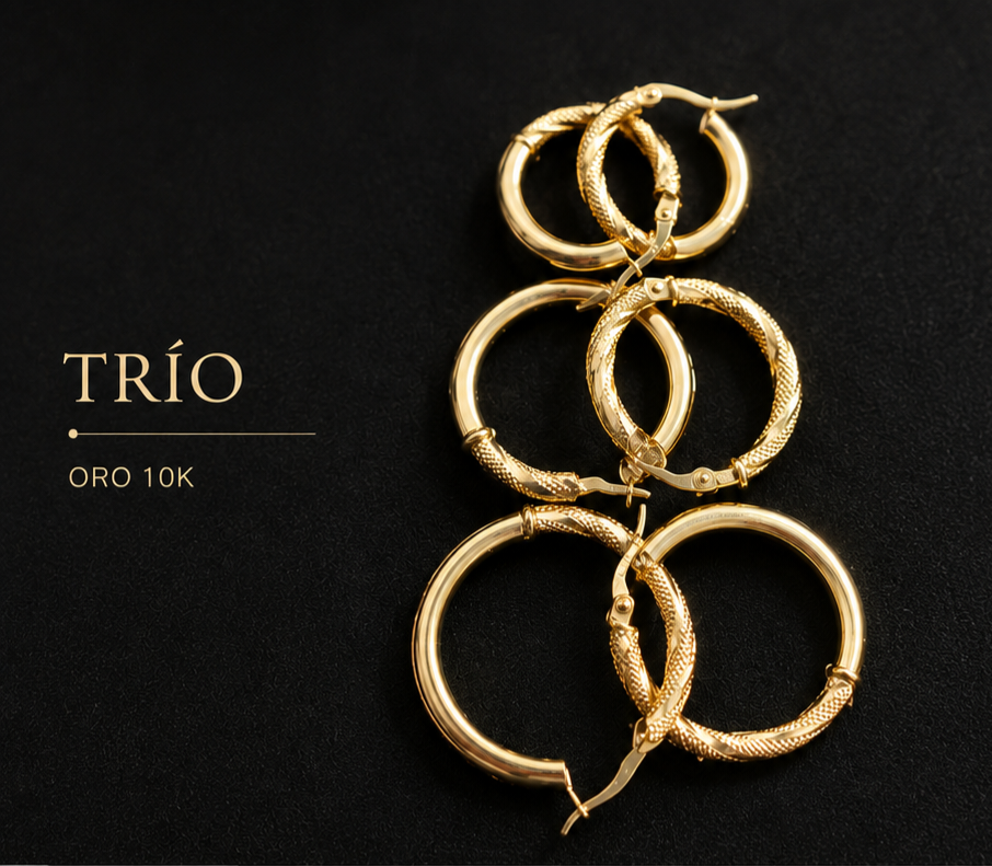 10K Italian Gold Thin Tube Hoop Earrings Trio – Textured & Smooth