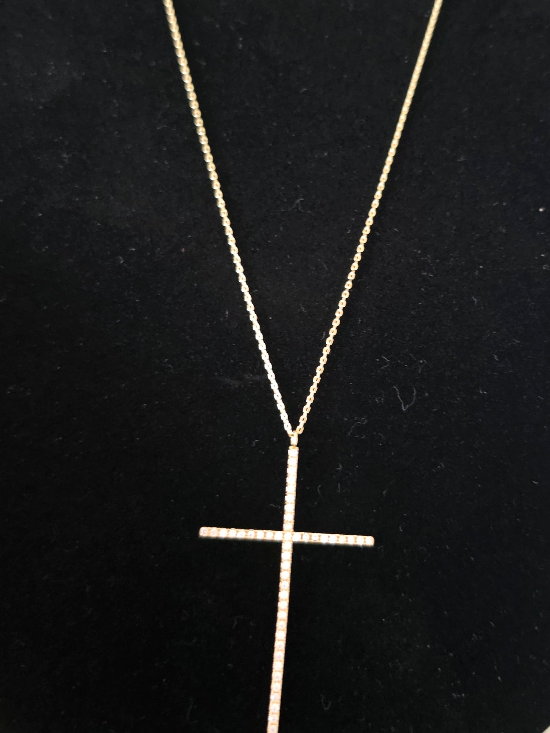 10K Gold Fine Chain with Stone Cross Charm