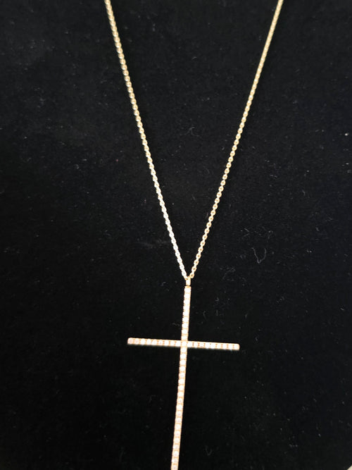 10K Gold Fine Chain with Stone Cross Charm